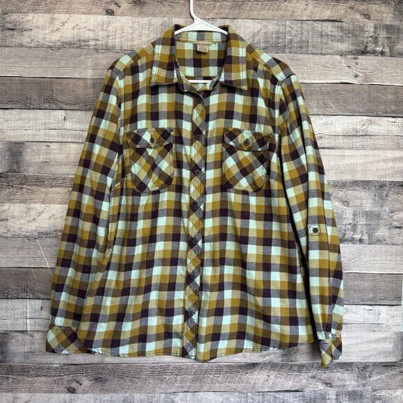 Duluth Tops - Duluth Trading Women's Flannel Shirt Plaid Blue Button Front Roll Tab